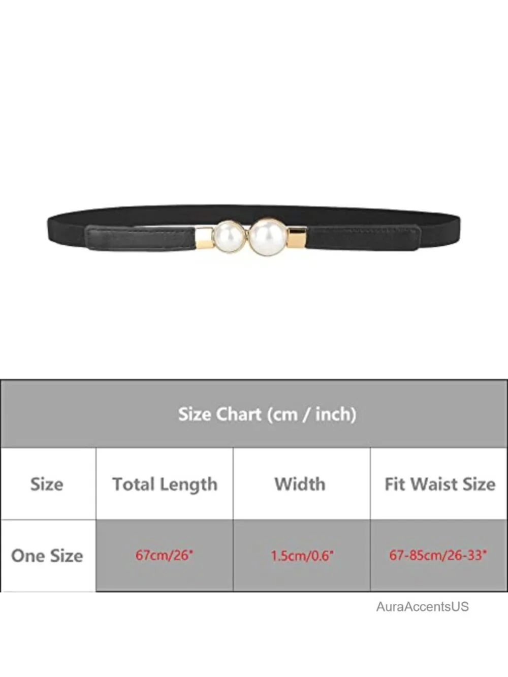 Skinny Stretchy Faux Leather Belt with Gold Pearl Buckle
